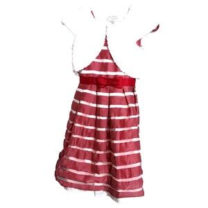 Jona Michelle Red White Stripe Party Dress Sleeveless with Faux Fur Shrug Sz 12